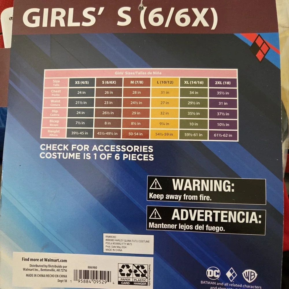 NEW Rubies Girls S (6/6X) DC Harley Quinn Complete 6 Piece Halloween Costume Set - Picture 4 of 4